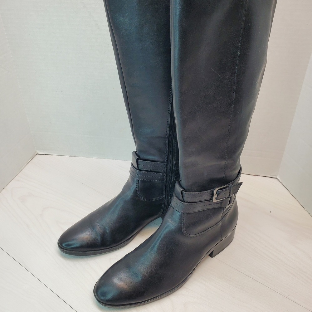 Naturalizer Reid Black Leather Riding Boots Women 11M Knee High Buckle Old Money
